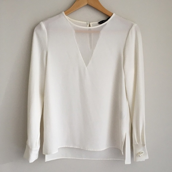 Zara Flowy White Blouse Long Sleeve XS - Picture 2 of 7